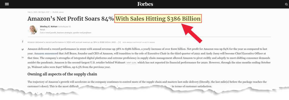 Forbes Article - Amazon Sales 386billion